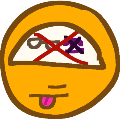 A person sticking their tongue out with a picture of with glasses and an xed out eye crossed off
